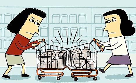 Allan Danders cartoon shopping trolley